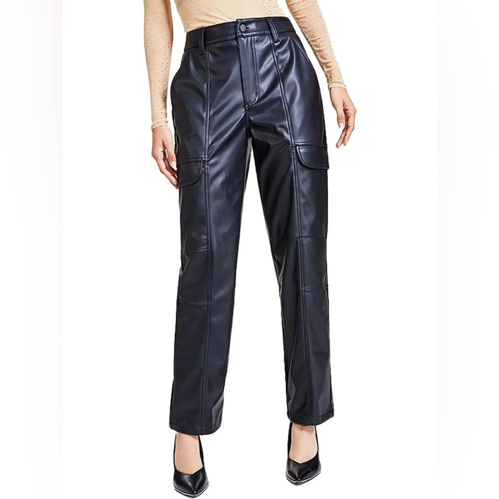 319M‎ NWT Bar III High Rise Faux Leather Cargo Pant - Size: 0